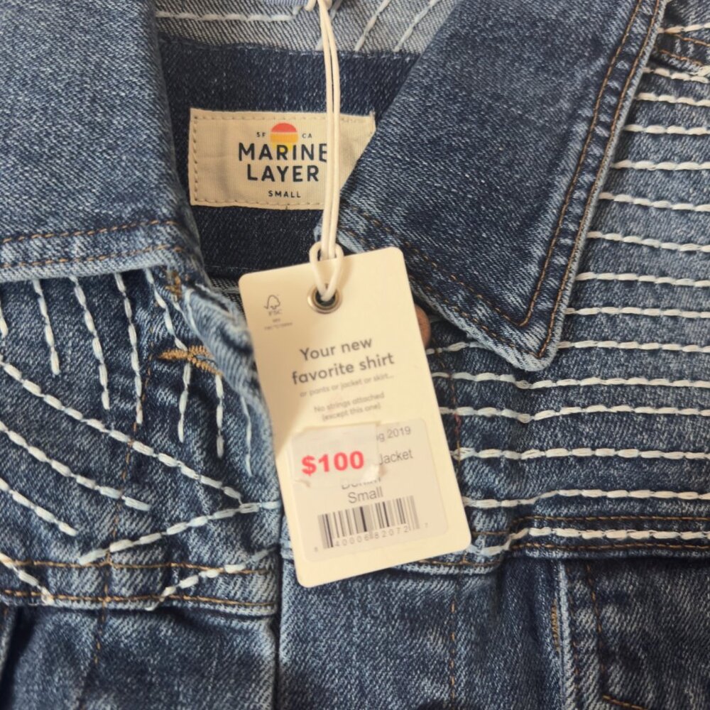 Marine Layer Small Womens Denim Jacket With Embroidered Detail new blue color - Picture 3 of 12